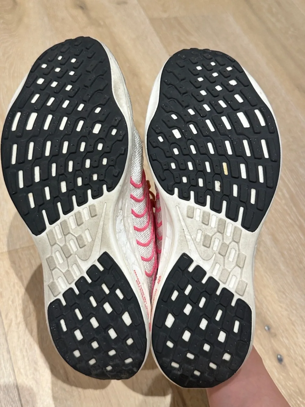 Women’s Nike White Knit Running Shoes - Blue Swoosh, Pink Stripes & Orange Laces - Picture 10 of 16
